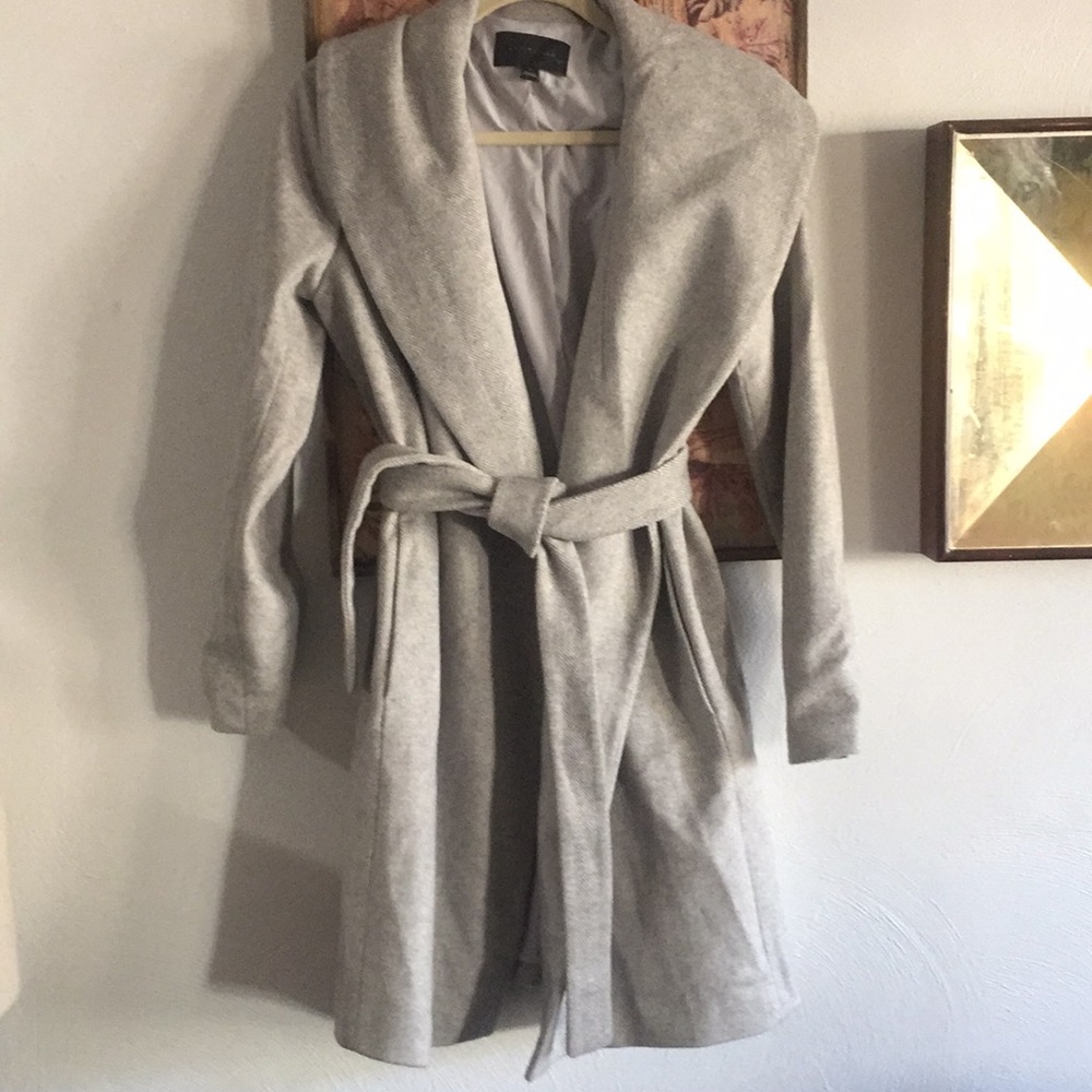 NWOT ANN TAYLOR HERRINGBONE SHAWL COLLAR TIE WAIST WRAP COAT S - Picture 13 of 16